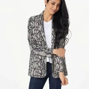NWT $79 Susan Graver Women Plus 3X Snake Print Liquid Knit Blazer Jacket pockets
